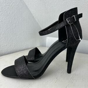 Shiekh black glitter open toe ultra high heel ankle strap 10